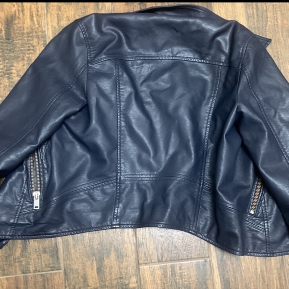 ANTHROPOLOGIE VEGAN LEATHER BLUE MOTO JACKET SIZE SMALL - Picture 7 of 11
